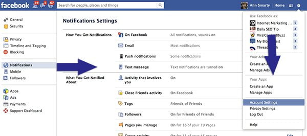 how to turn off email notifications from facebook